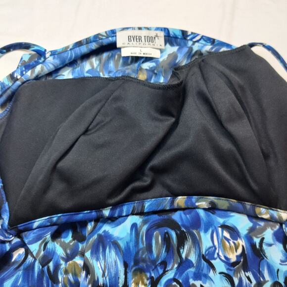 Vtg Byer Too! 90s Abstract Blue Floral Slip Dress Large Y2K Artsy Fairy Grunge - Picture 6 of 13